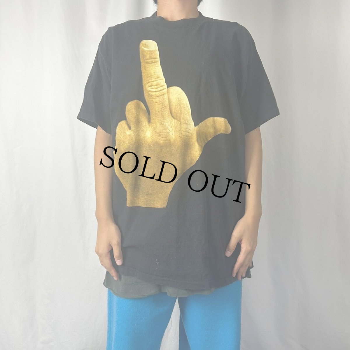 画像2: 90's USA製 "FUCK YOU" ハンドサインプリントTシャツ XL (2)