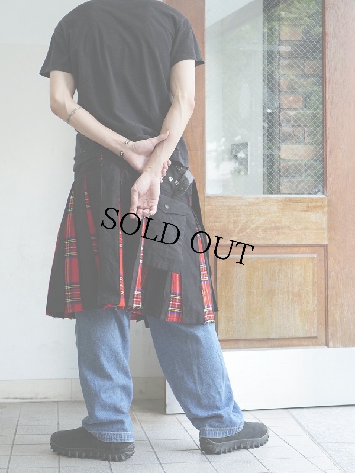 画像5: チェック柄 切り替えデザイン ラップカーゴスカート BLACK XXL (5)