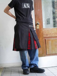 画像1: チェック柄 切り替えデザイン ラップカーゴスカート BLACK XXL (1)