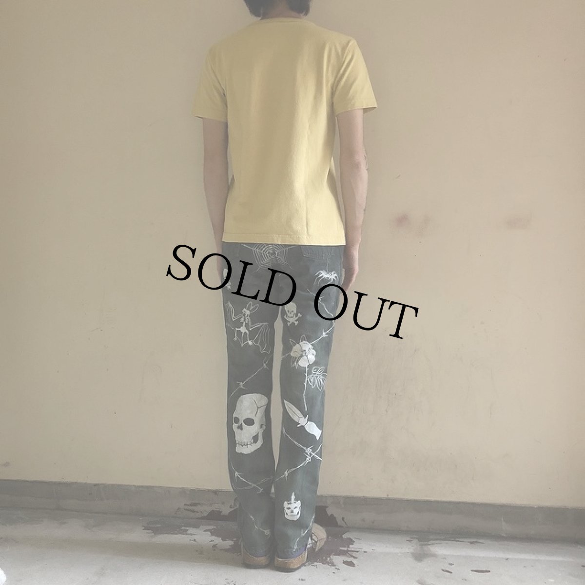 画像5: Levi's 531 スカル×有刺鉄線×スパイダーウェブ ハンドペイントデニムパンツ W28 (5)