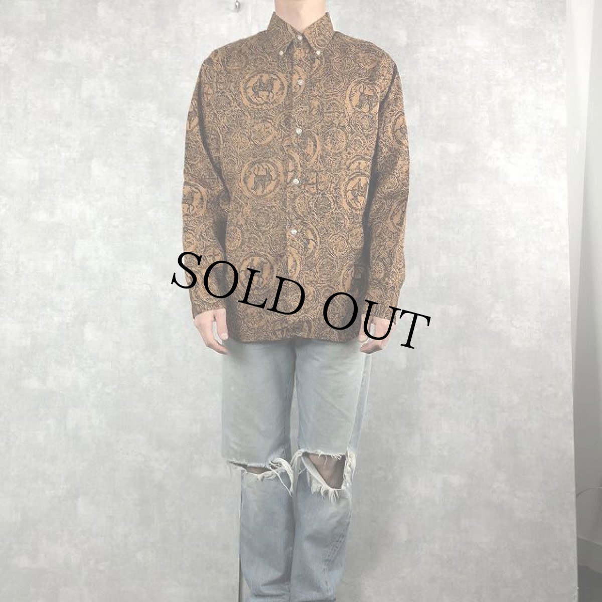 画像2: 60's BRENT 総柄ボタンダウン リネンシャツ L (2)