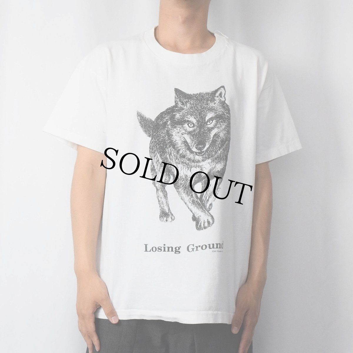 画像2: 90's Human-i-Tees USA製 "Losing Ground" オオカミプリントTシャツ L (2)
