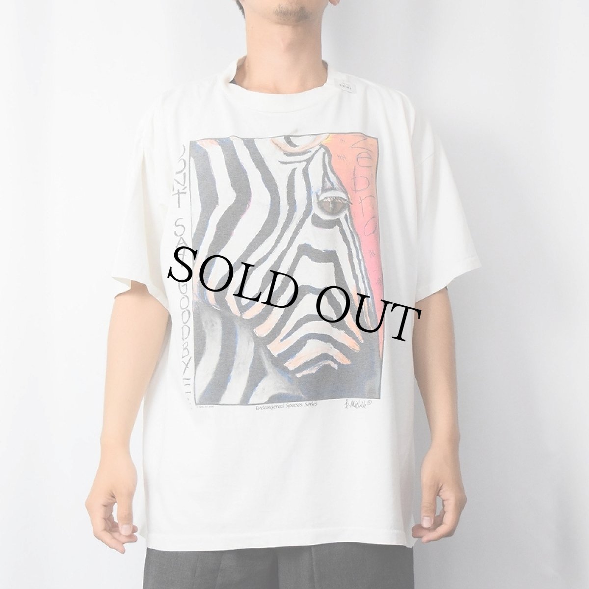 画像2: 90's B. Michile USA製 "DON'T SAY GOODBYE" しまうまイラストプリントTシャツ XL (2)