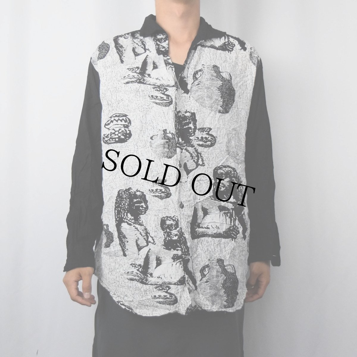 画像2: RUMOURS アート柄 ビスコースオープンカラーシャツ M (2)