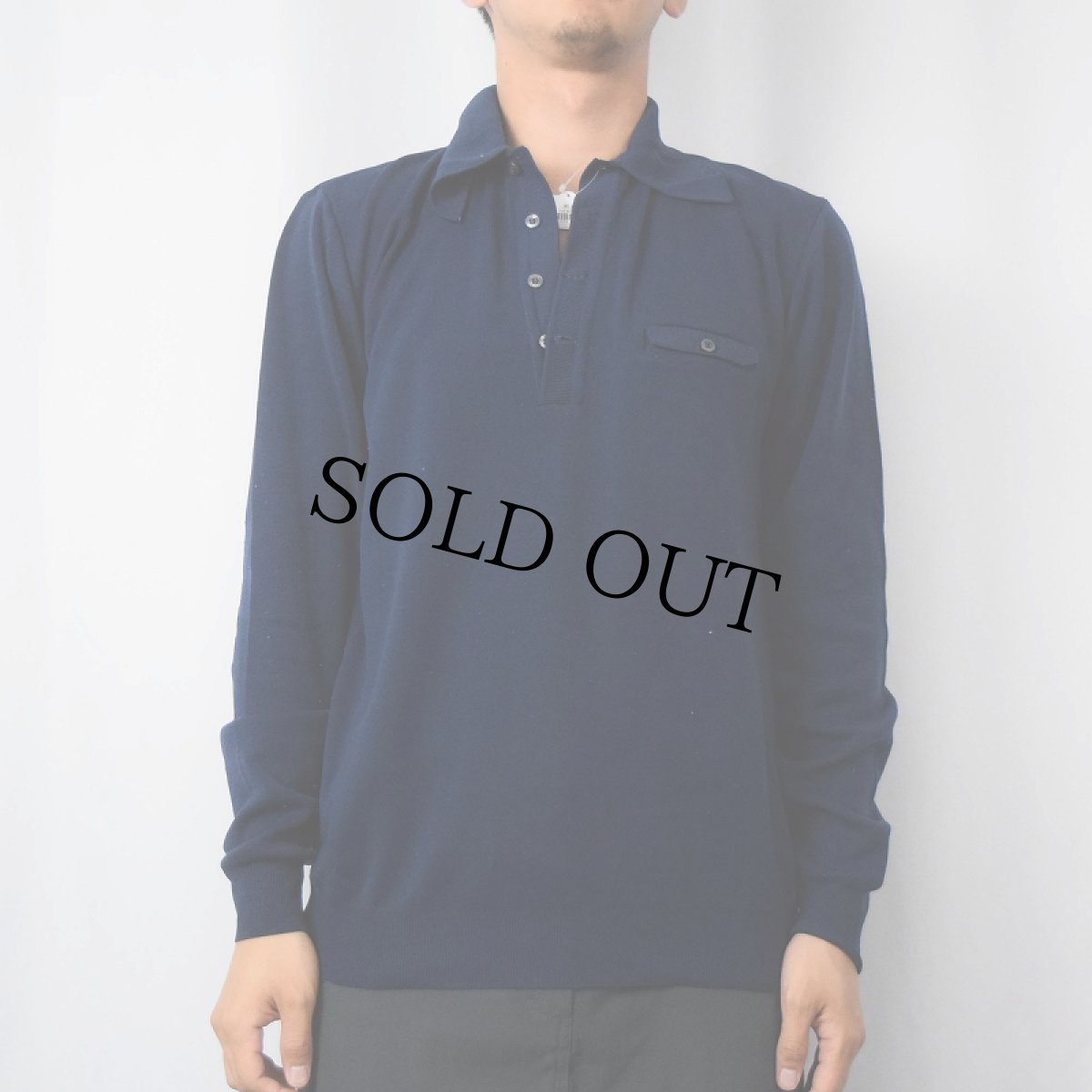 画像2: 70's INDIAN BRAND SPORTSWEAR ナイロンニットポロシャツ NAVY M (2)
