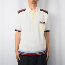 画像2: 70's JC Penney KOREA製 ボーダー柄 アクリルニットポロシャツ L (2)
