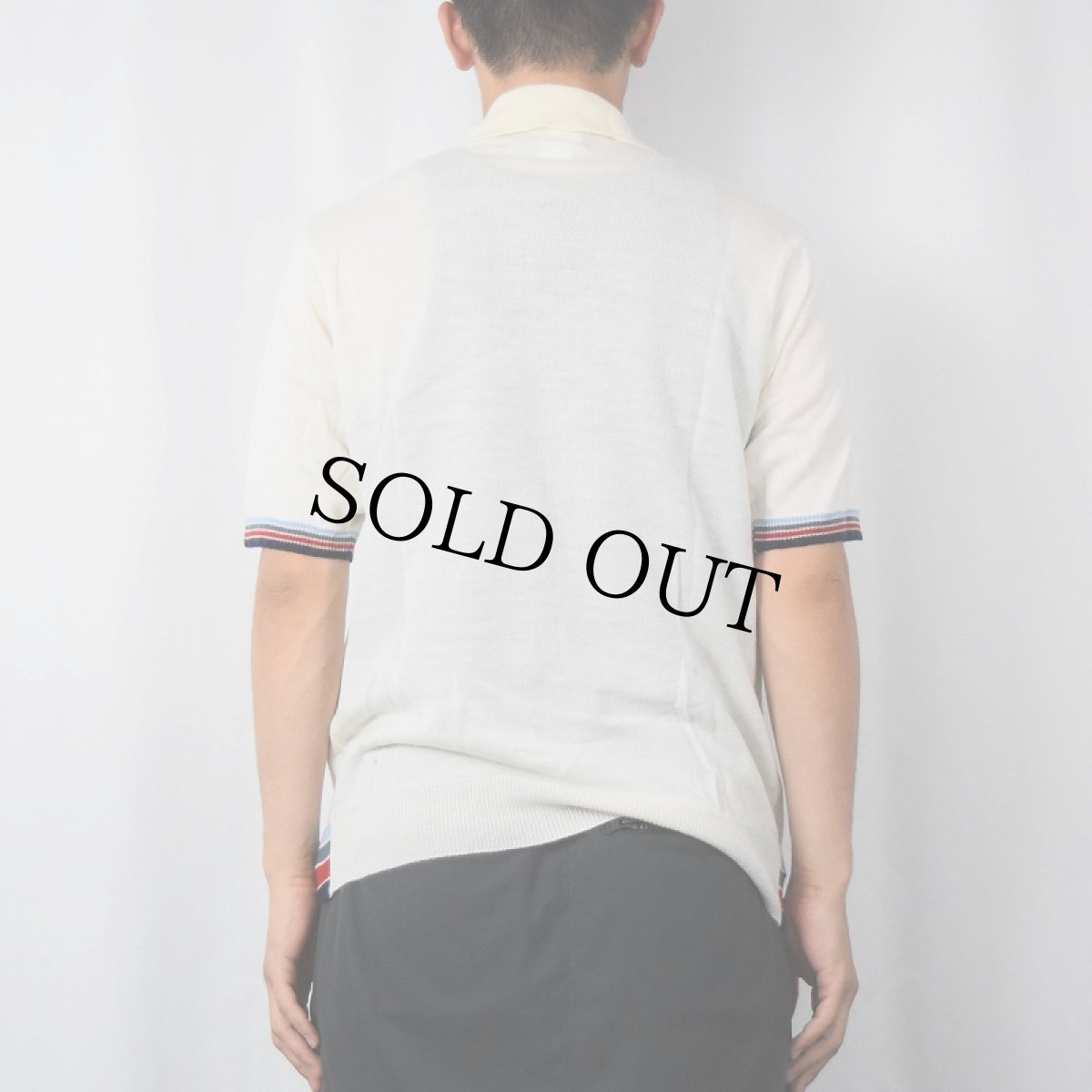 画像3: 70's JC Penney KOREA製 ボーダー柄 アクリルニットポロシャツ L (3)