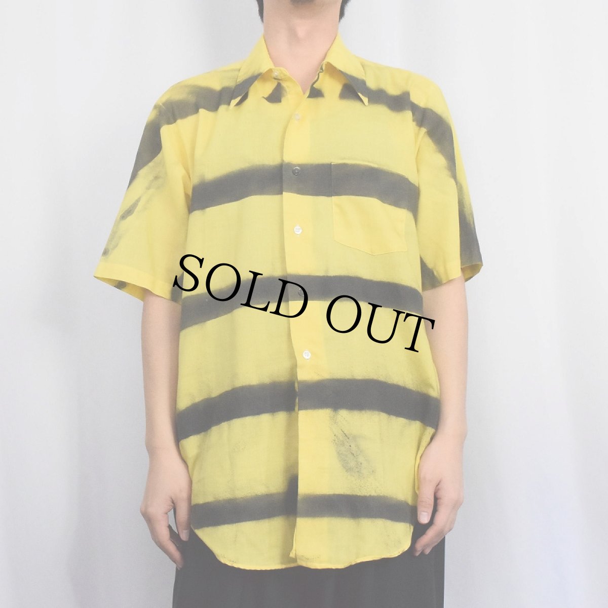 画像2: 70's ARROW スプレーペイント ボーダー柄コットンポリシャツ (2)