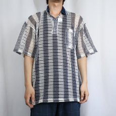 画像2: ストライプ柄 メッシュポロシャツ XL (2)