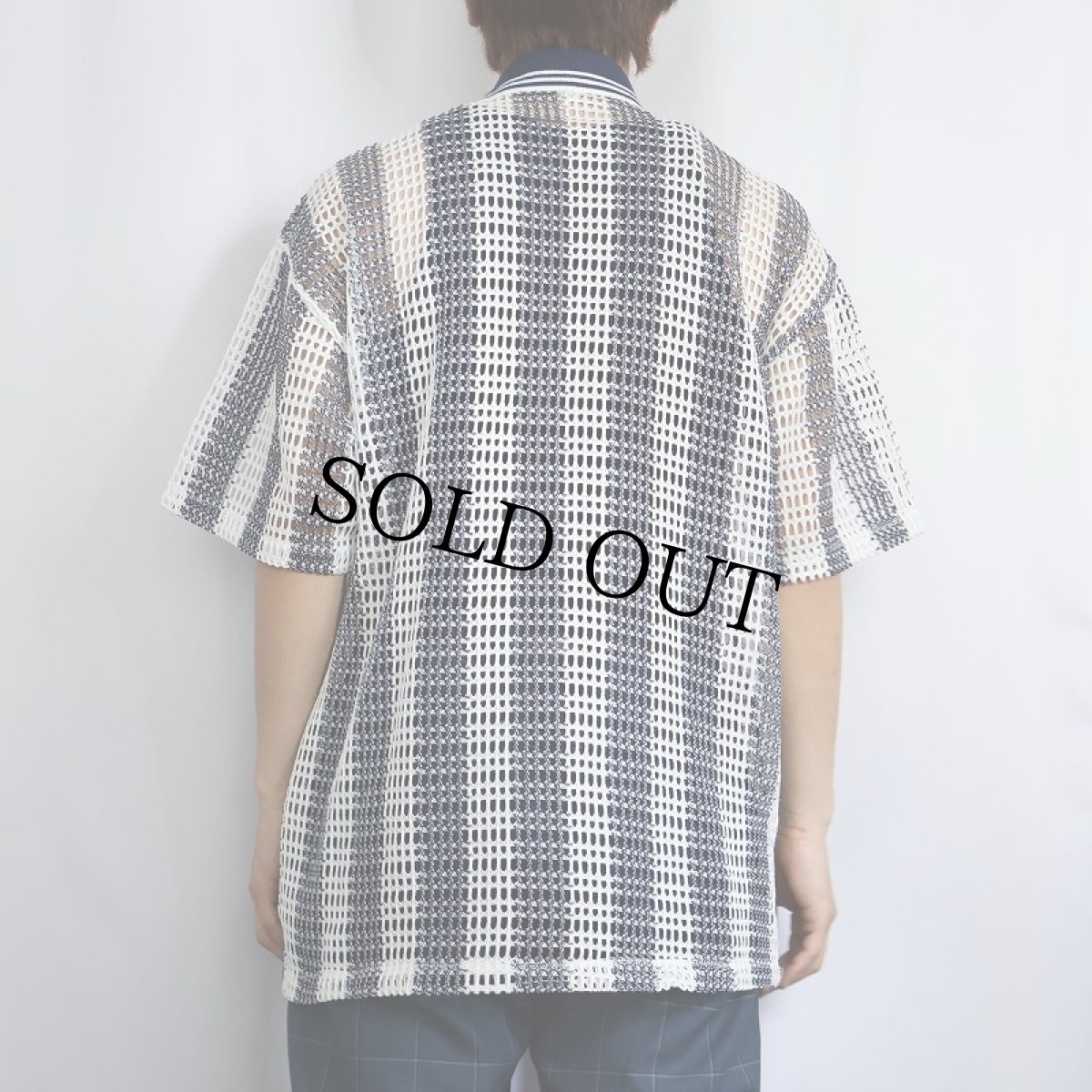画像3: ストライプ柄 メッシュポロシャツ XL (3)