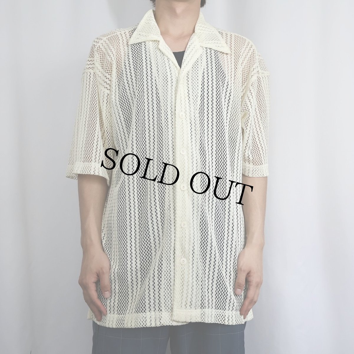 画像2: 80〜90's WEAR THE RIGHT THING メッシュ オープンカラーシャツ M (2)