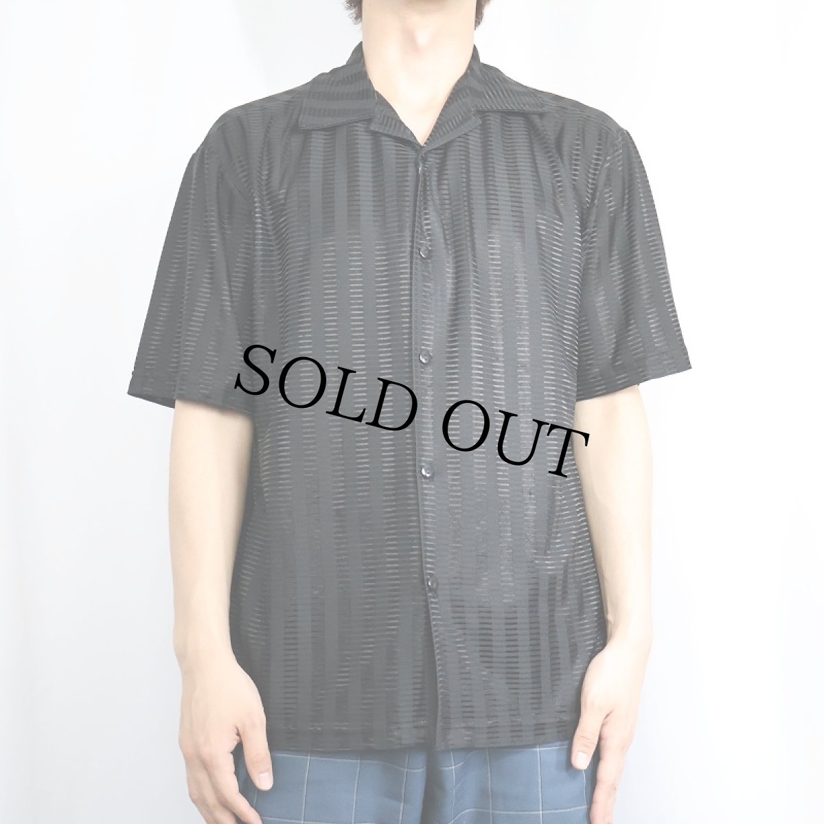 画像2: 90's POP ICON USA製 ストライプ柄 シースルー オープンカラーシャツ L (2)