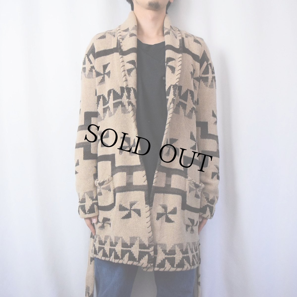 画像2: Leuren Ralph Lauren 卍 ショールカラー ウールニットガウン XL (2)