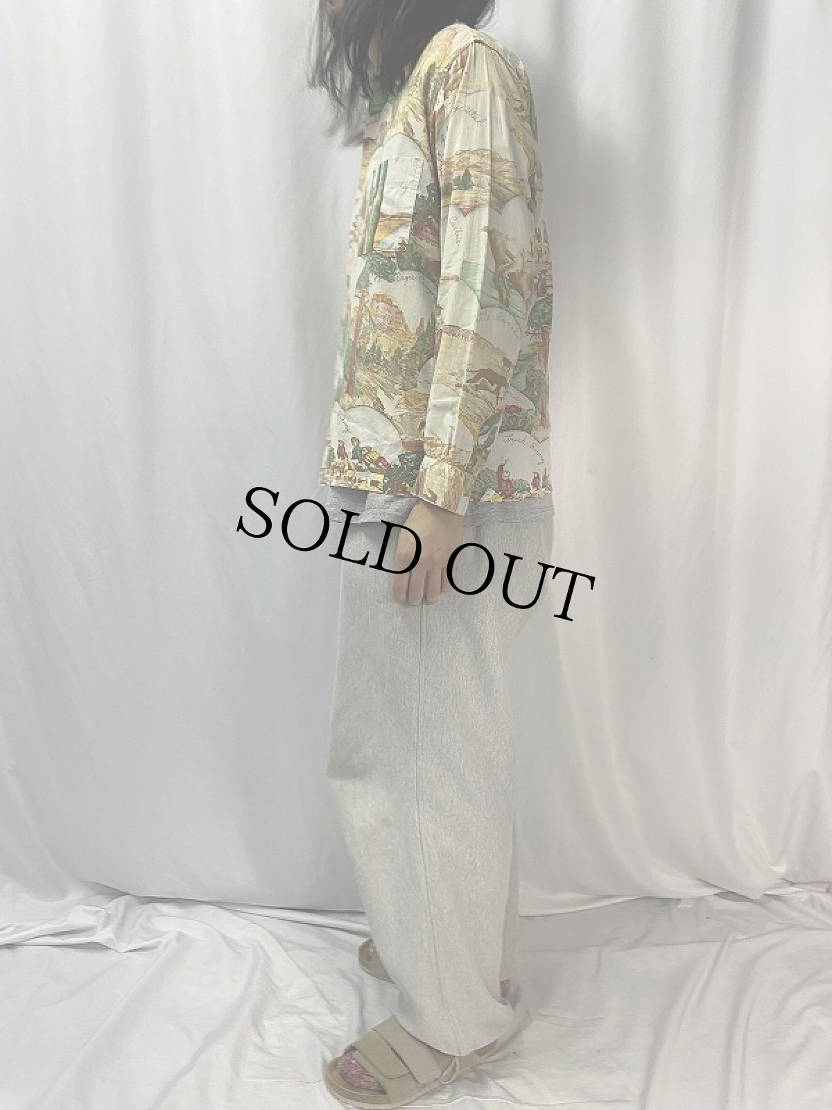 画像7: 50's TERRAS CLUB sportswear ピクチャープリント コットンハワイアンシャツ M (7)