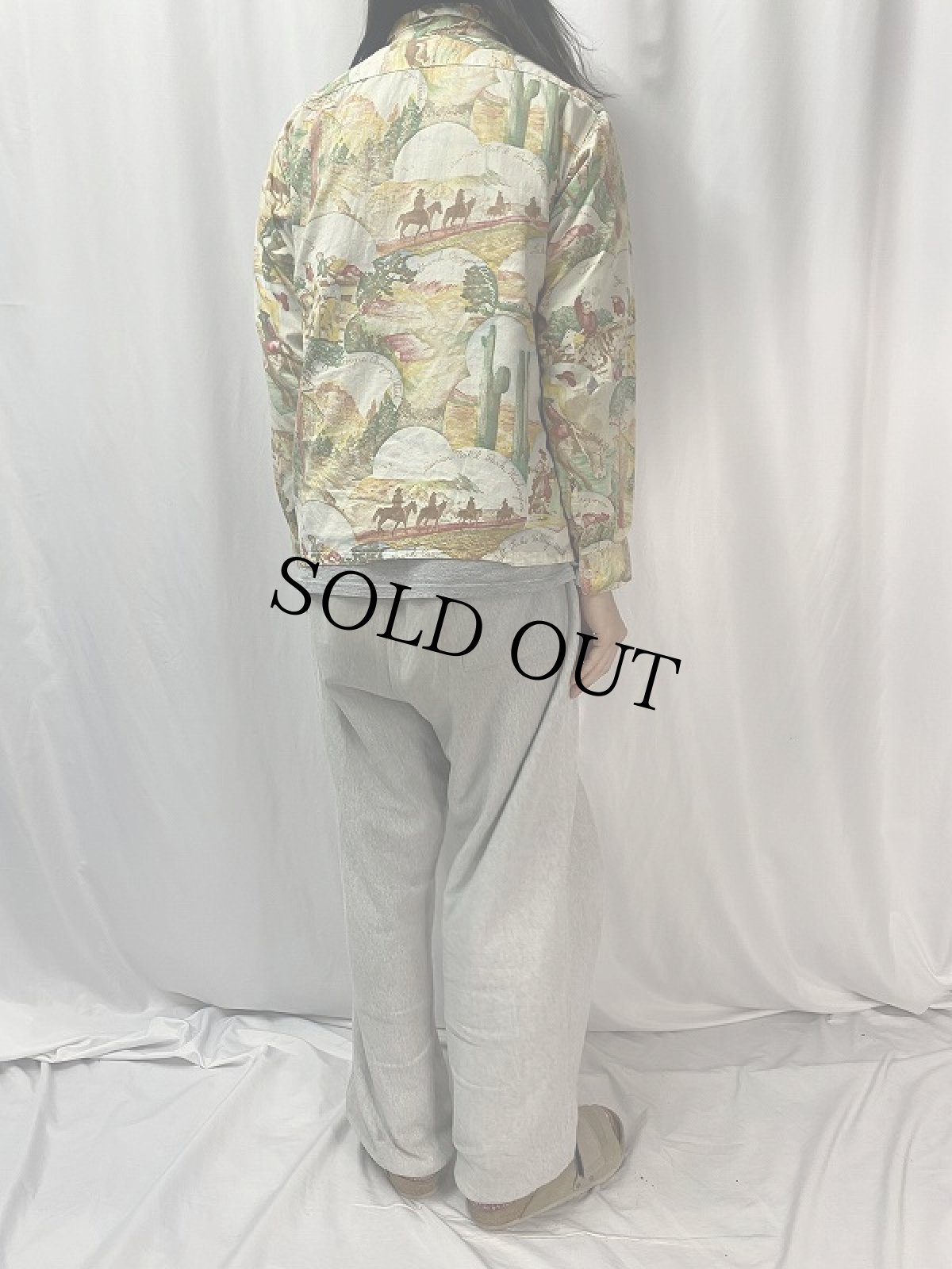 画像8: 50's TERRAS CLUB sportswear ピクチャープリント コットンハワイアンシャツ M (8)