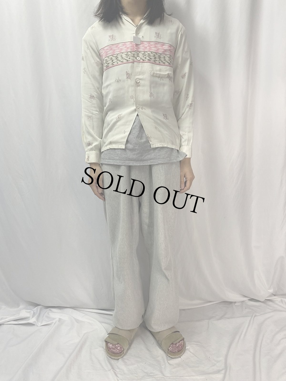 画像2: 50's PILGRIM 総柄レーヨンオープンカラーシャツ S (2)