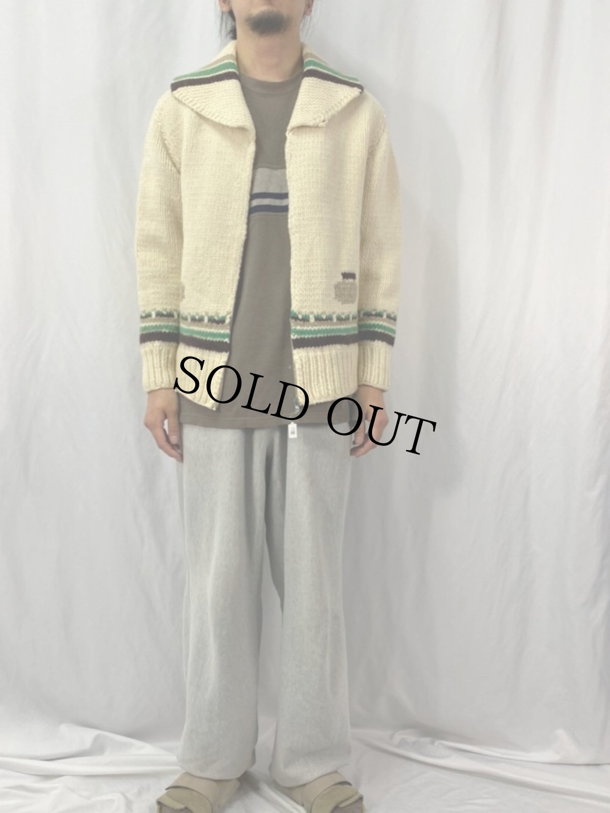 画像2: 【SALE】 60's カーリング柄 カウチンニットジャケット (2)