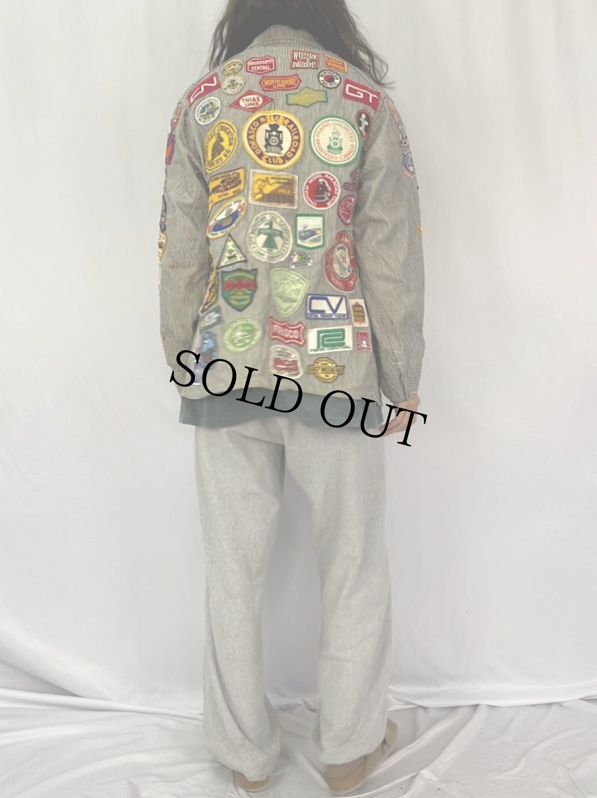 画像5: 60〜70's JUMBO ワッペンカスタム ヒッコリーカバーオール (5)