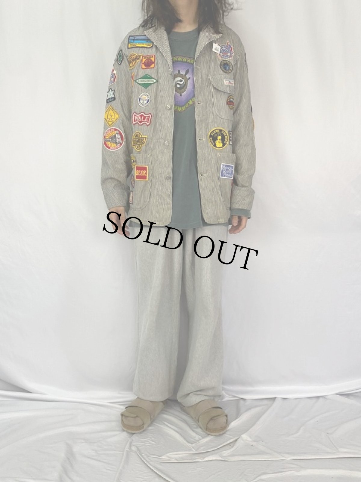 画像3: 60〜70's JUMBO ワッペンカスタム ヒッコリーカバーオール (3)