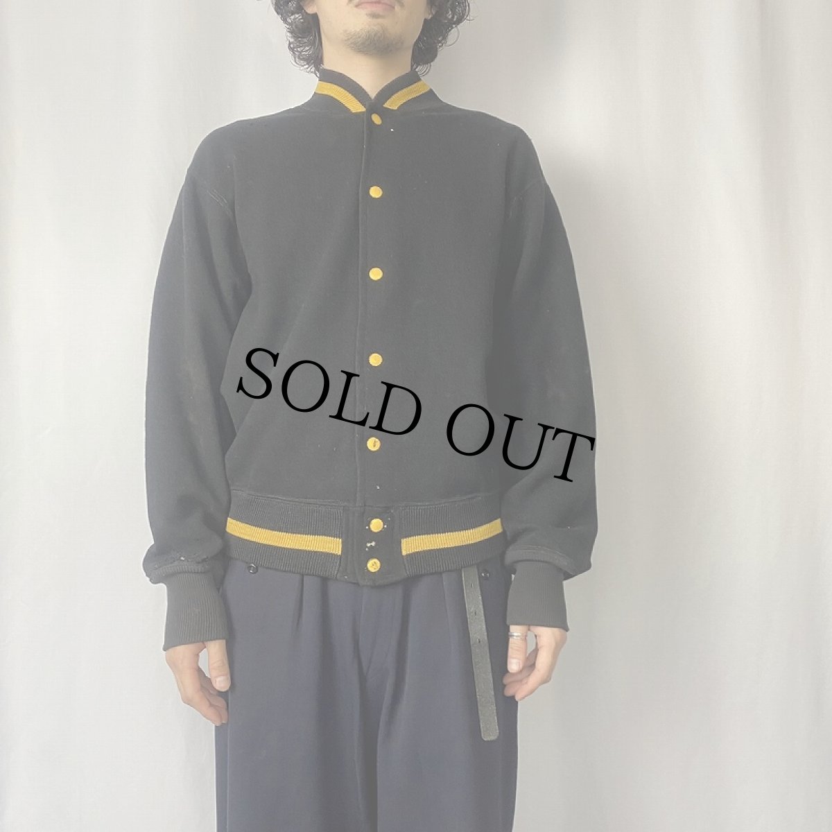 画像3: 50's Wilson USA製 "PHILOMATH" インディアンヘッド メルトンウールスタジャン BLACK SIZE40 (3)