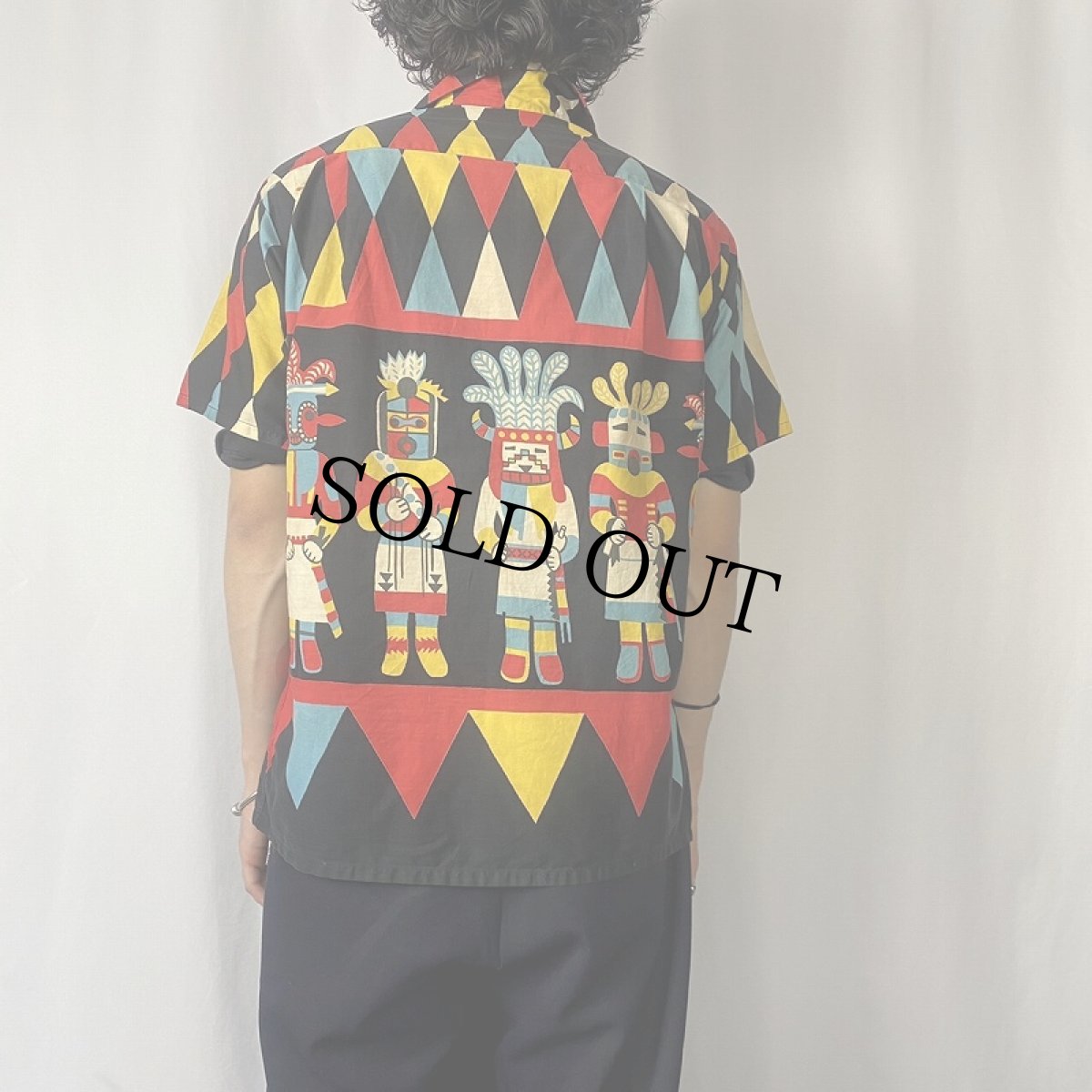 画像3: 50's ダイヤ×インディアンマスク柄 コットンオープンカラーシャツ  (3)