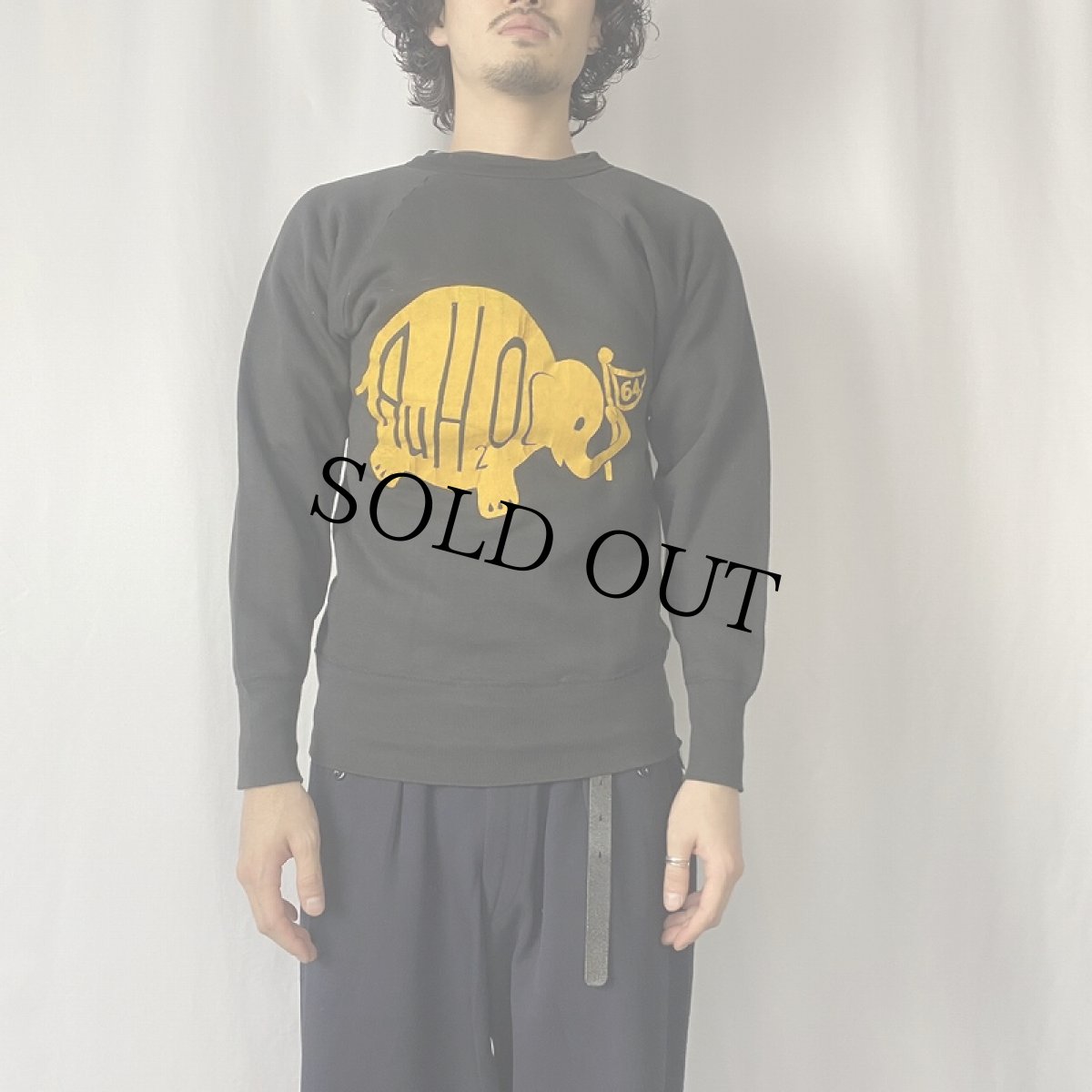 画像2: 60's Hanes "Au H2O 64" 象プリントラグランスウェット BLACK M (2)