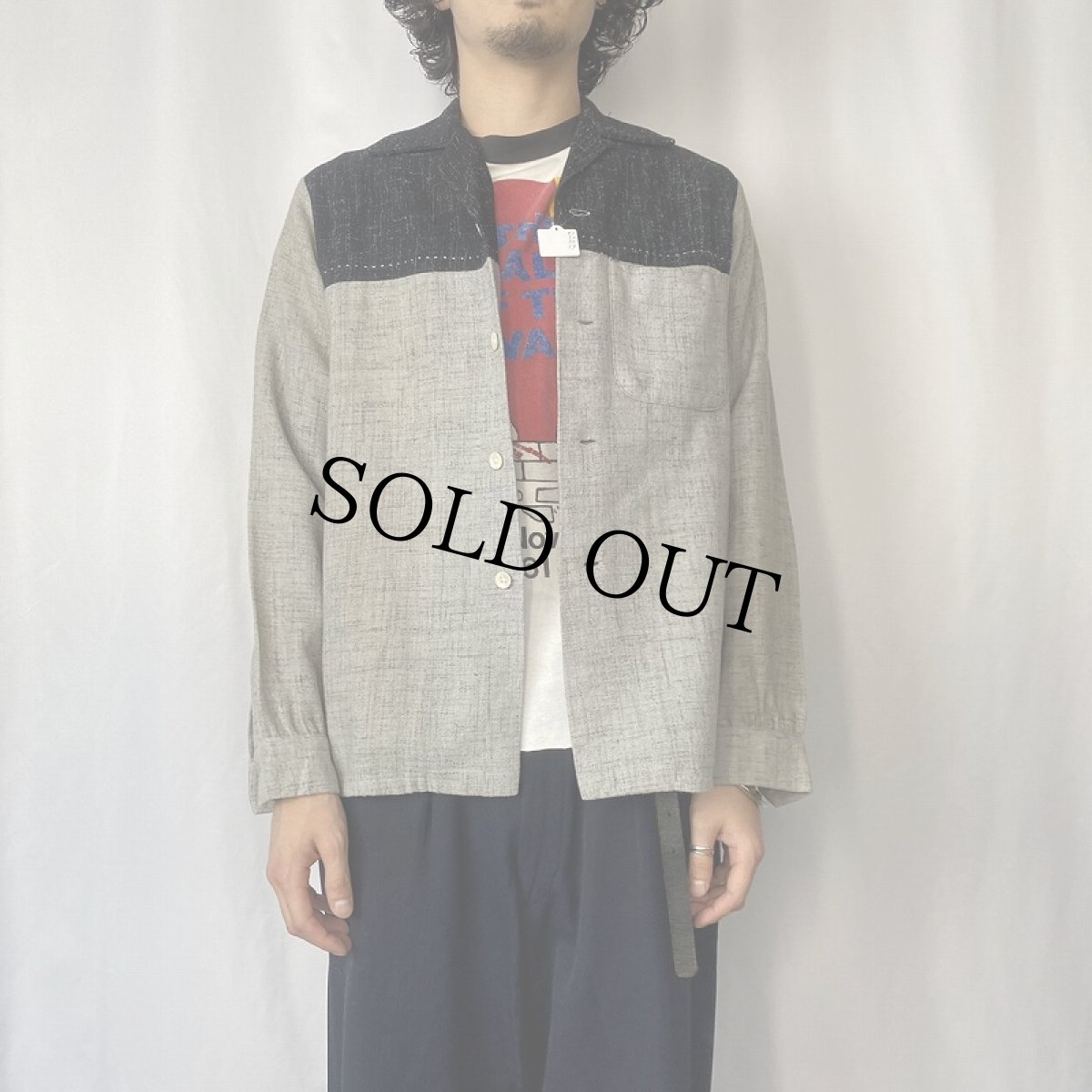 画像2: 50's marlboro カスリ ウールオープンカラーシャツ S (2)