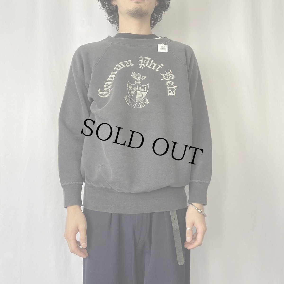 画像2: 50's "Gamma Phi Beta" フロッキープリント ラグランスウェット BLACK (2)