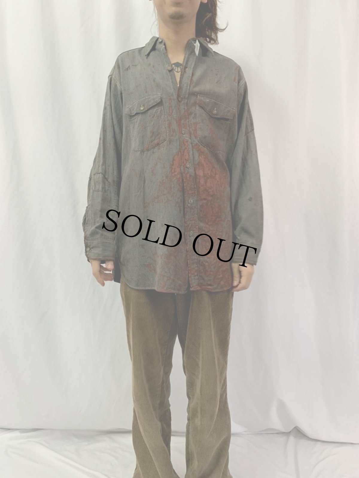 画像2: 40's JCPenney "SUPER OX HIDE" ブラックツイルシャツ (2)