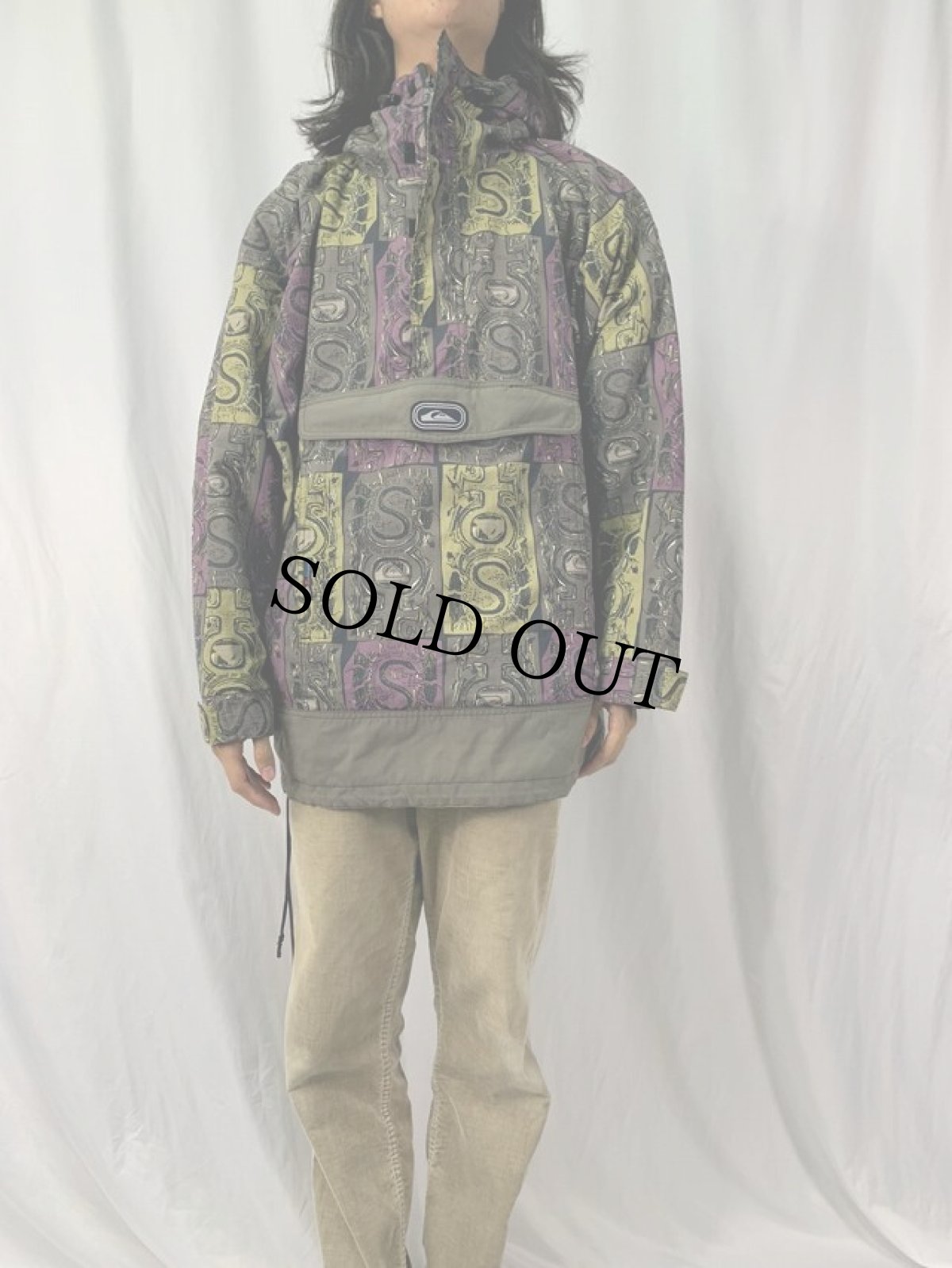 画像2: QUIKSILVER 総柄 ナイロンアノラックパーカー XL (2)