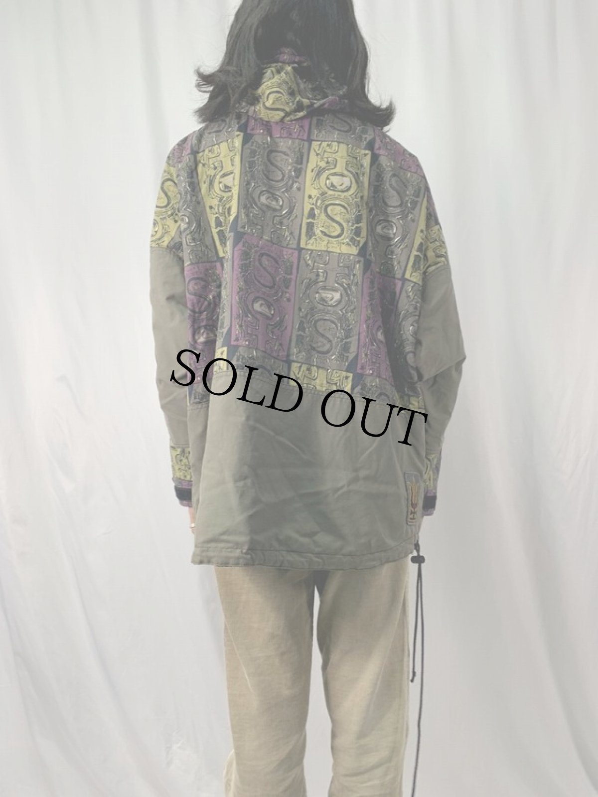 画像4: QUIKSILVER 総柄 ナイロンアノラックパーカー XL (4)