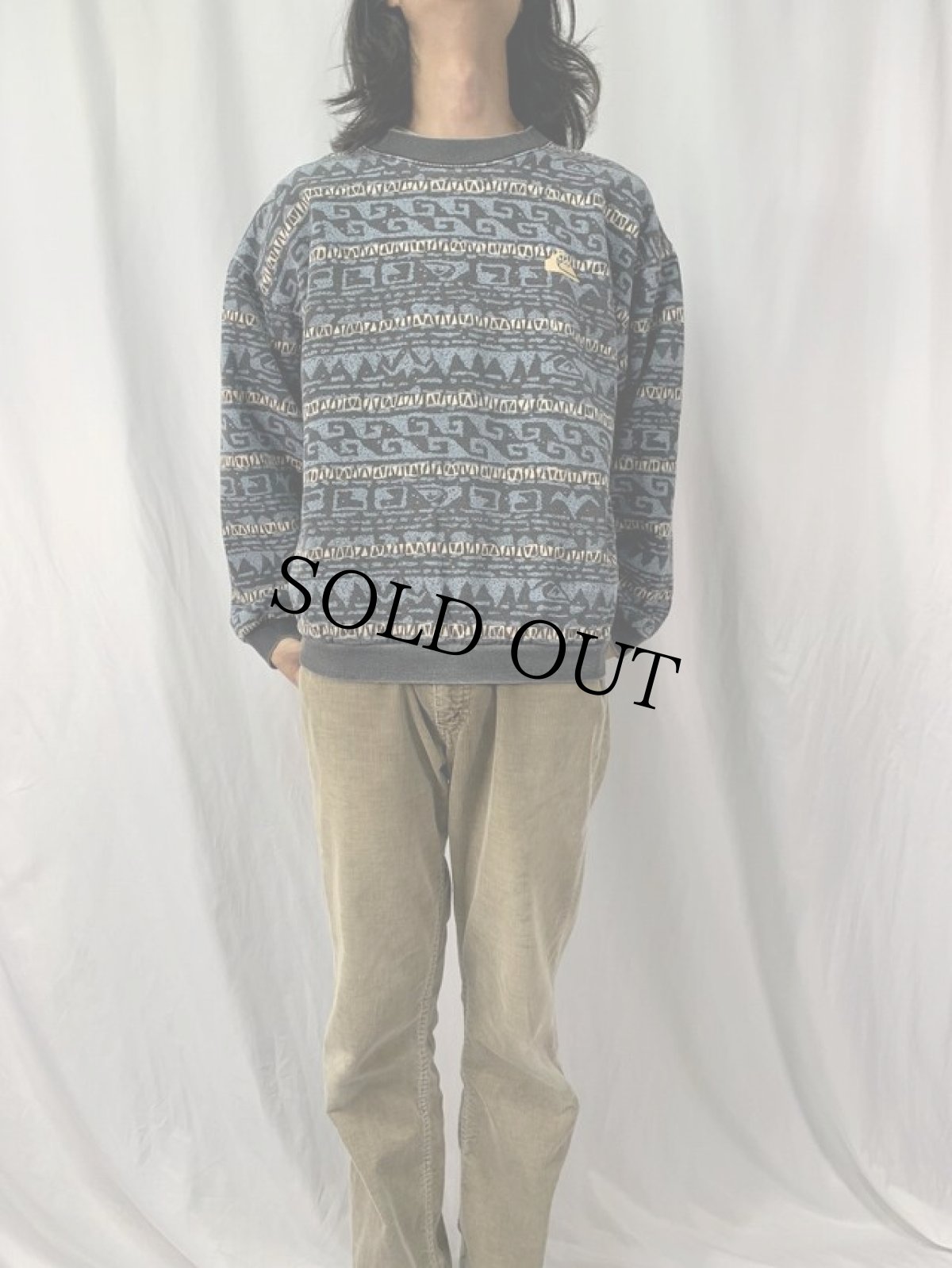 画像2: QUIKSILVER デザインボーダー柄 スウェット XL (2)