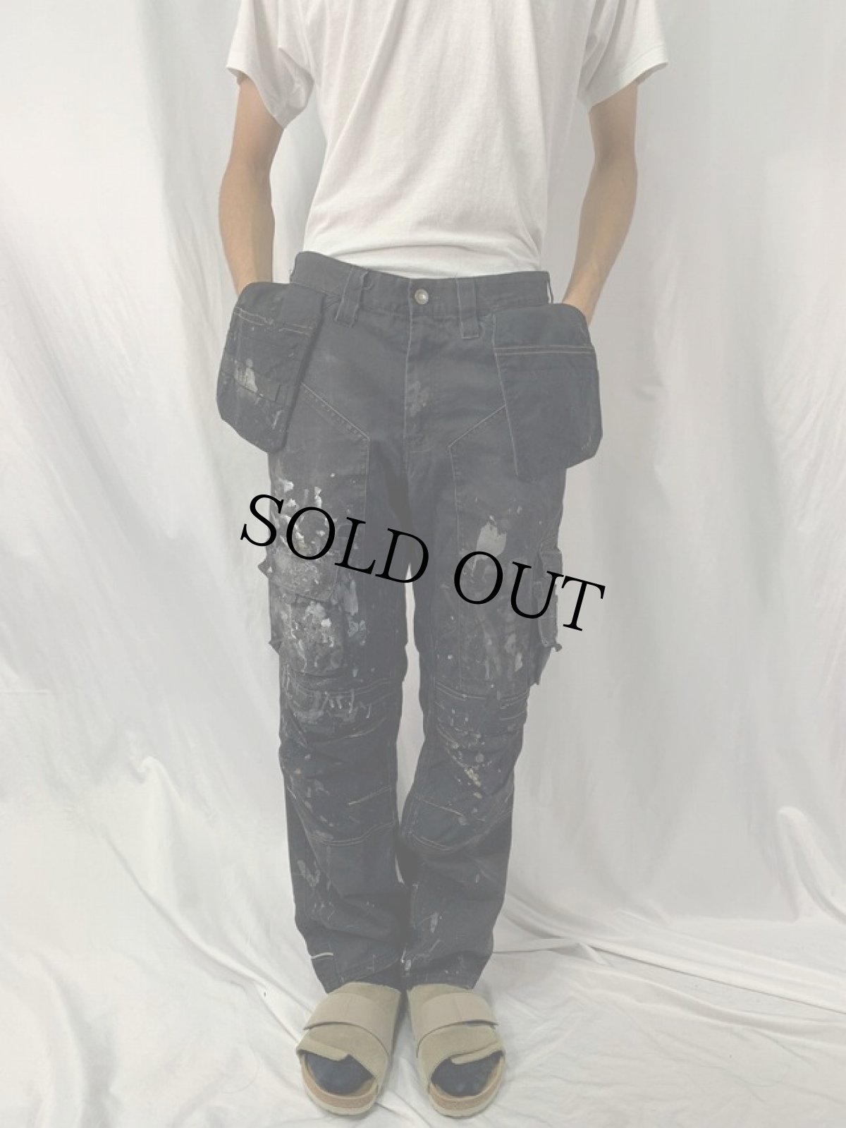 画像2: SIDEWINDER ペンキペイント コットンカーゴパンツ W31 (2)