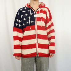 画像3: ECUADOR製 星条旗柄 ウールニットパーカー (3)