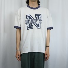 画像2: 80〜90's SOFFE USA製 "NAVY" プリントリンガーTシャツ XL (2)