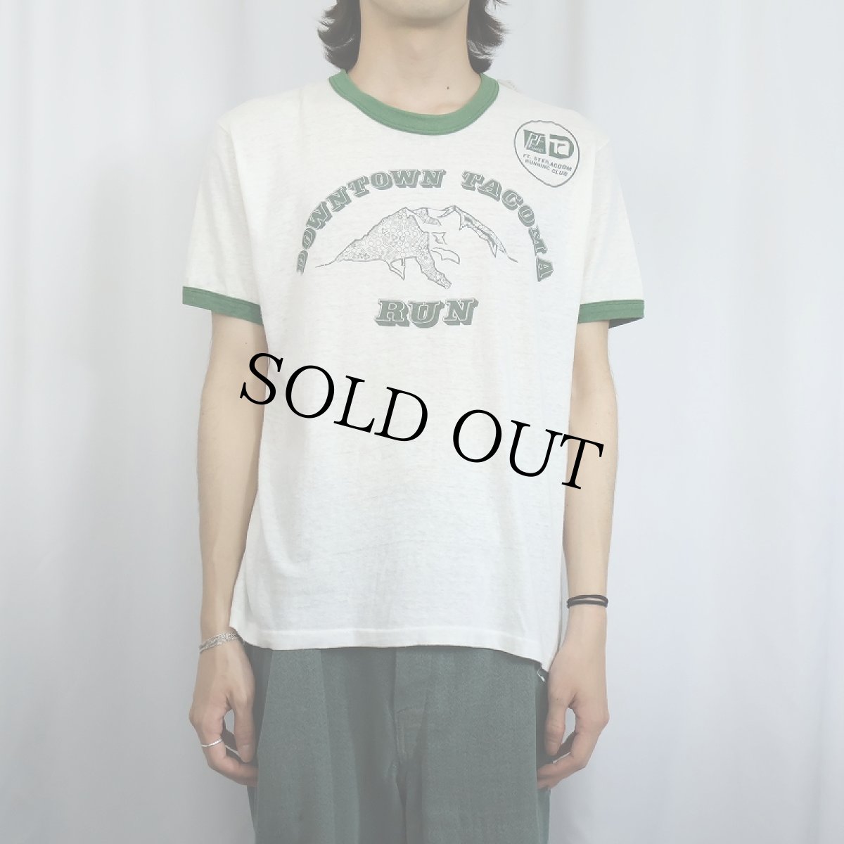 画像2: 70〜80's USA製 "DOWNTOWN TACOMA RUN" プリントリンガーTシャツ L (2)