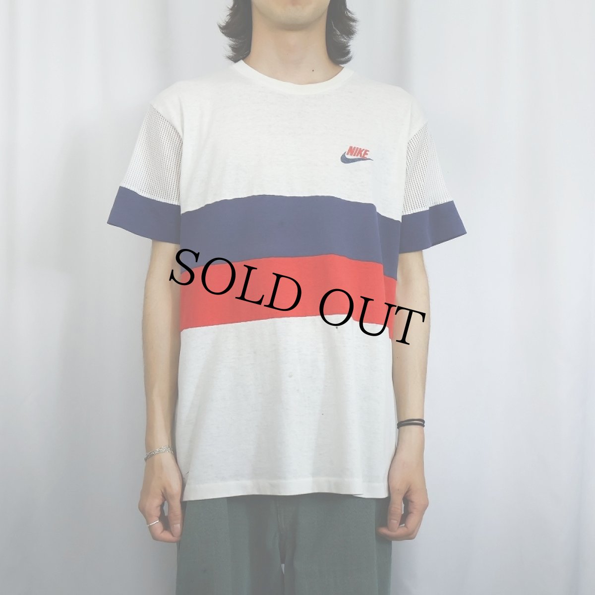 画像2: 90's NIKE 銀タグ USA製 切り替えデザイン メッシュTシャツ L (2)