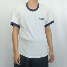 画像2: 80's DUX "YALE" プリント リンガーTシャツ L (2)