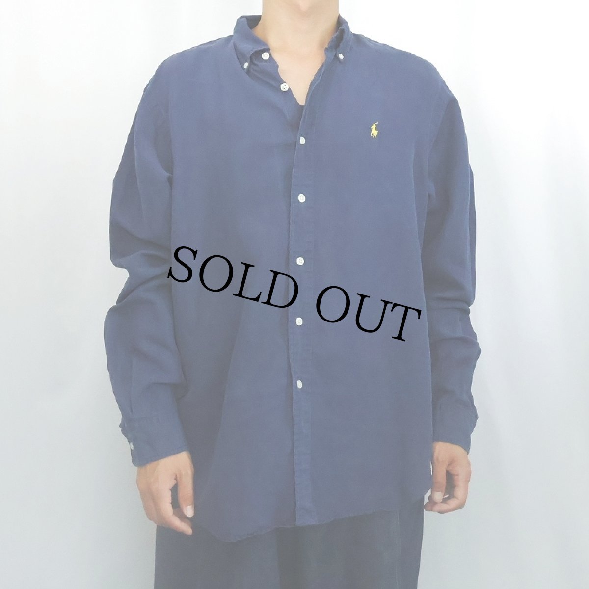 画像2: Ralph Lauren "CLASSIC FIT" リネン×シルク ボタンダウンシャツ NAVY L (2)