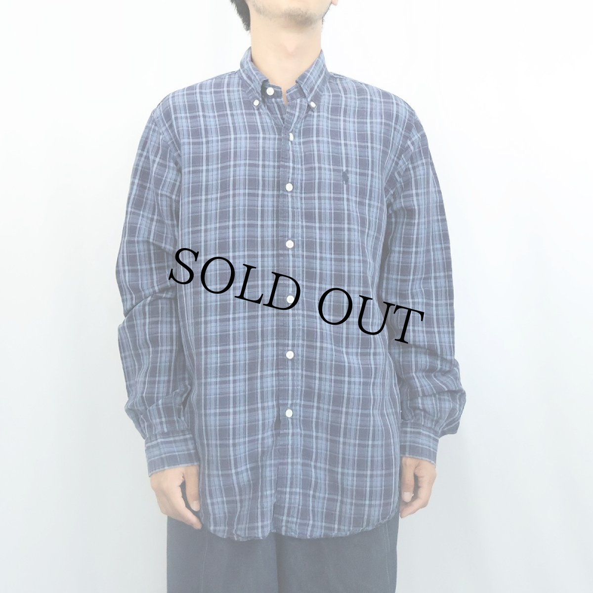画像2: Ralph Lauren "CUSTOM FIT" チェック柄 シルクリネン ボタンダウンシャツ NAVY L (2)