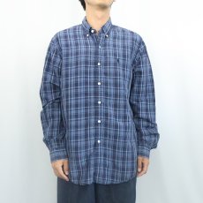 画像2: Ralph Lauren "CUSTOM FIT" チェック柄 シルクリネン ボタンダウンシャツ NAVY L (2)