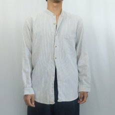 画像2: 90's〜 U.S.EXPENDITION ストライプ柄織り コットンバンドカラーシャツ XL (2)