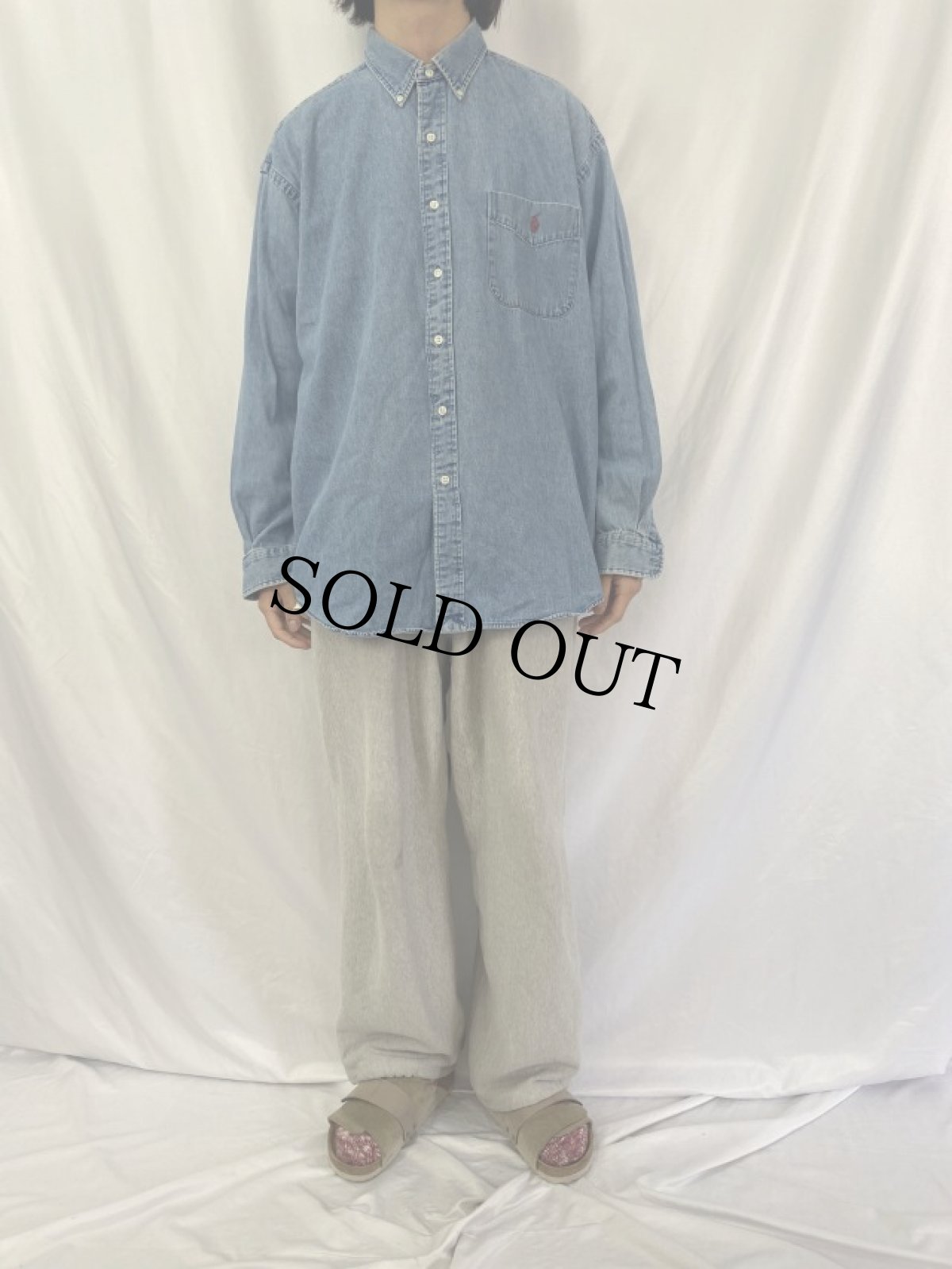 画像2: POLO Ralph Lauren "BIG SHIRTS" デニムボタンダウンシャツ XL (2)