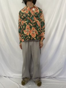 画像2: 40〜50's SPORTSWEAR by MacLAREN モンステラ柄 長袖アロハシャツ M (2)