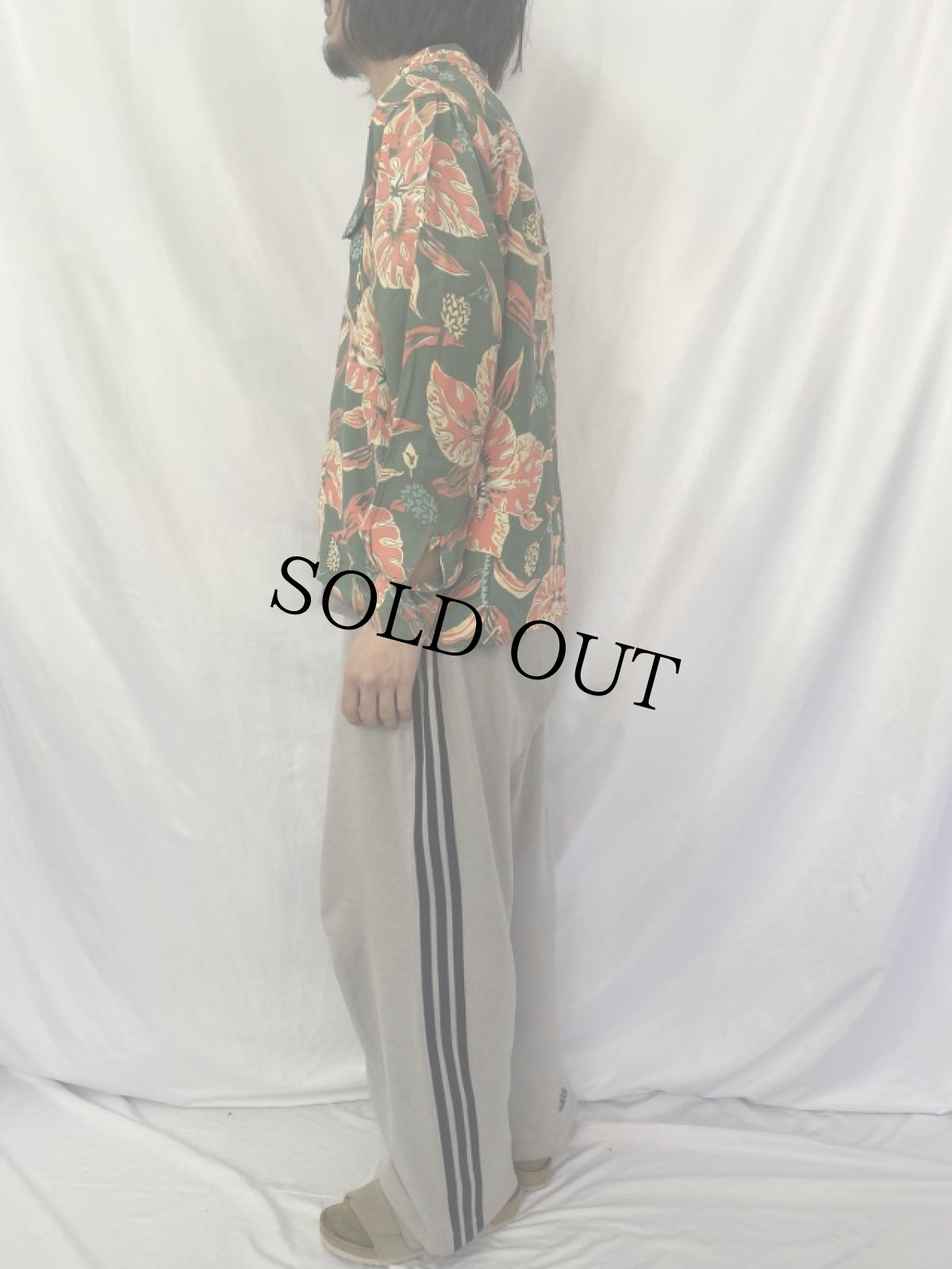 画像3: 40〜50's SPORTSWEAR by MacLAREN モンステラ柄 長袖アロハシャツ M (3)