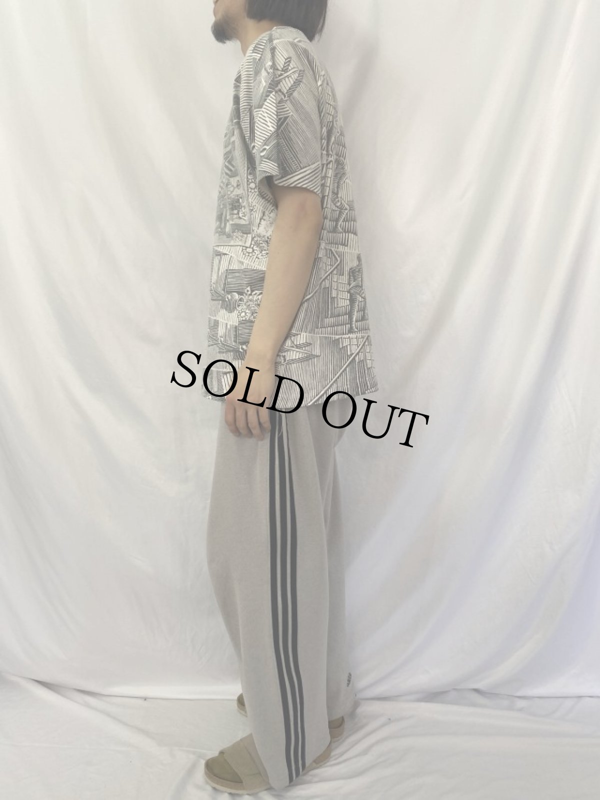 画像3: 90's M.C. Escher USA製 騙し絵アート 総柄プリントTシャツ XL (3)