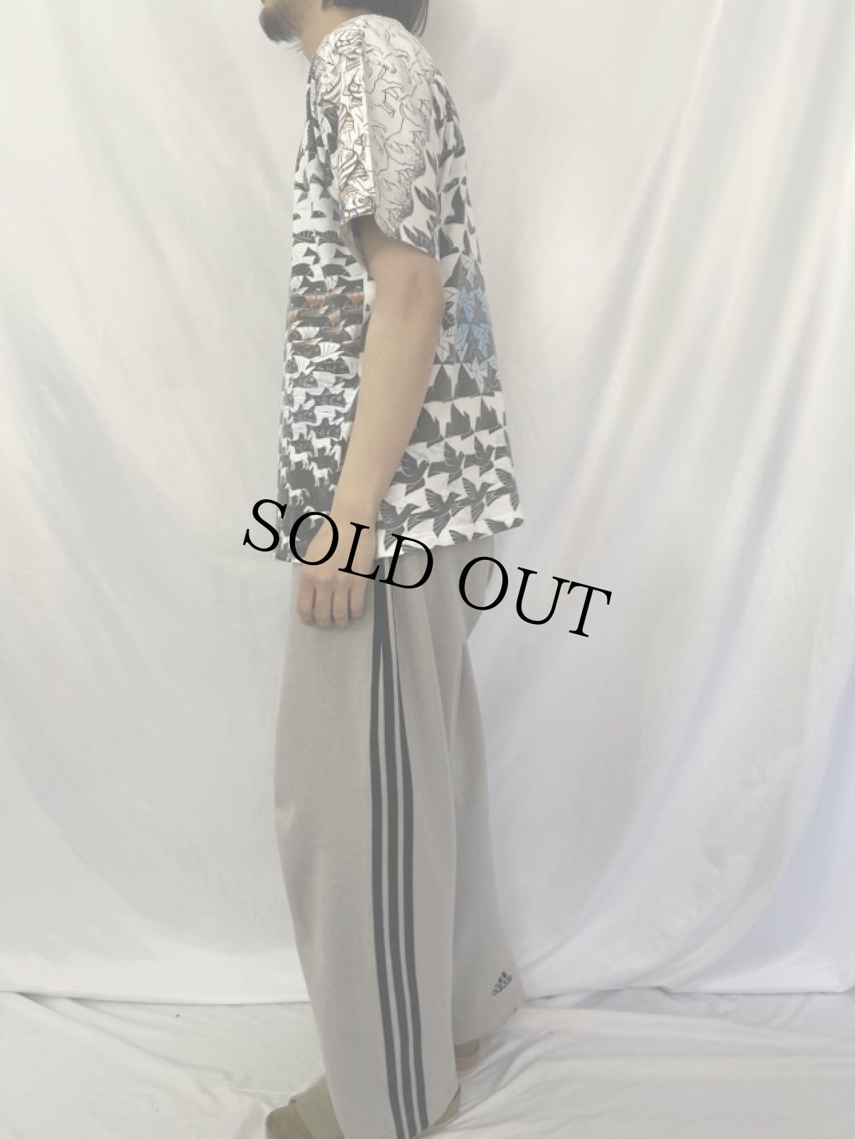 画像4: 90's M.C.Escher USA製 騙し絵アート 総柄プリントTシャツ L (4)