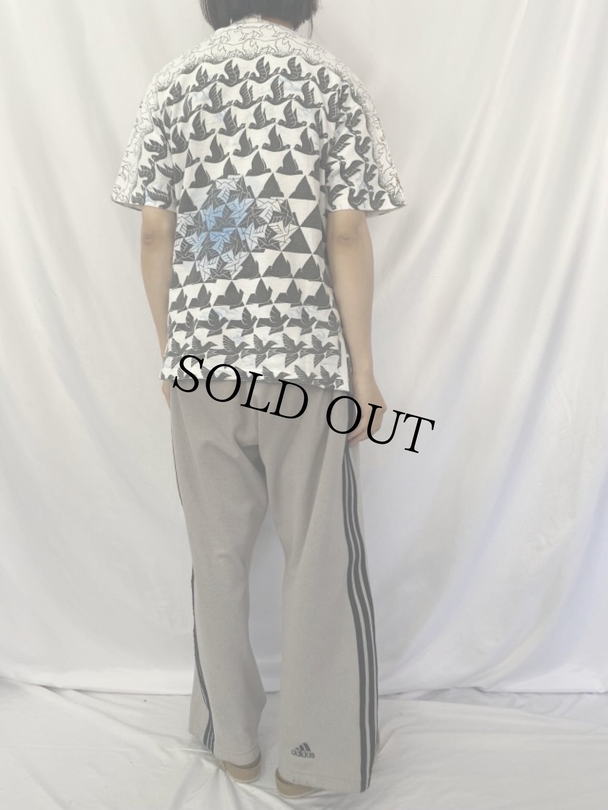 画像5: 90's M.C.Escher USA製 騙し絵アート 総柄プリントTシャツ L (5)