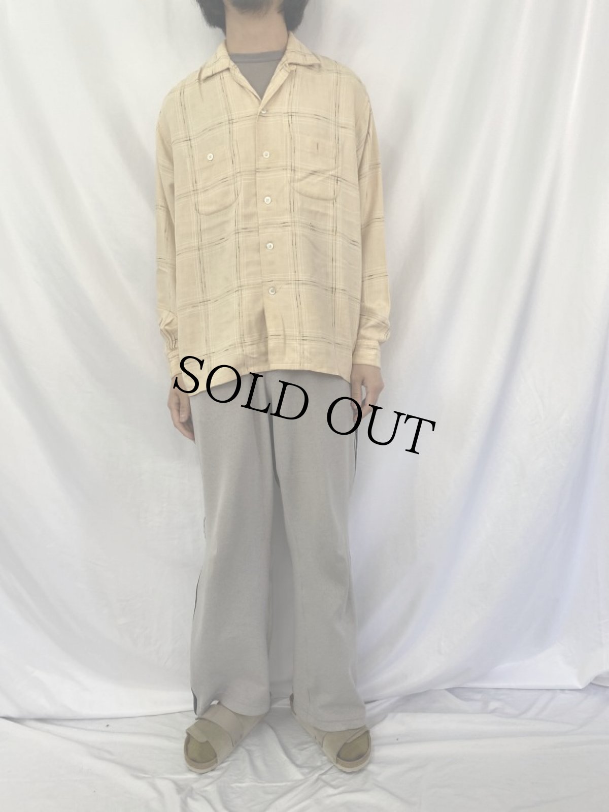 画像3: 50〜60's Manhattan "Golden Needle" チェック柄刺繍 オープンカラー ウールフランネルシャツ L (3)