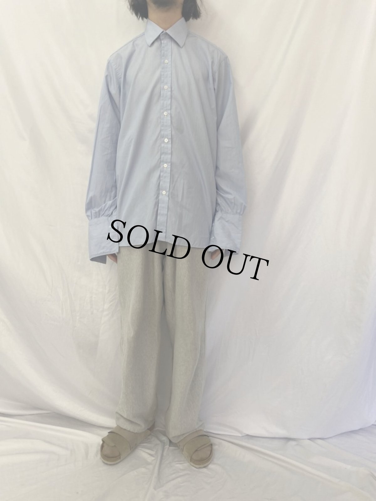 画像2: 90's Turnbull&Asser ENGLAND製 マチ付き×ダブルカフス ヘアラインストライプ柄 コットンポプリンシャツ (2)